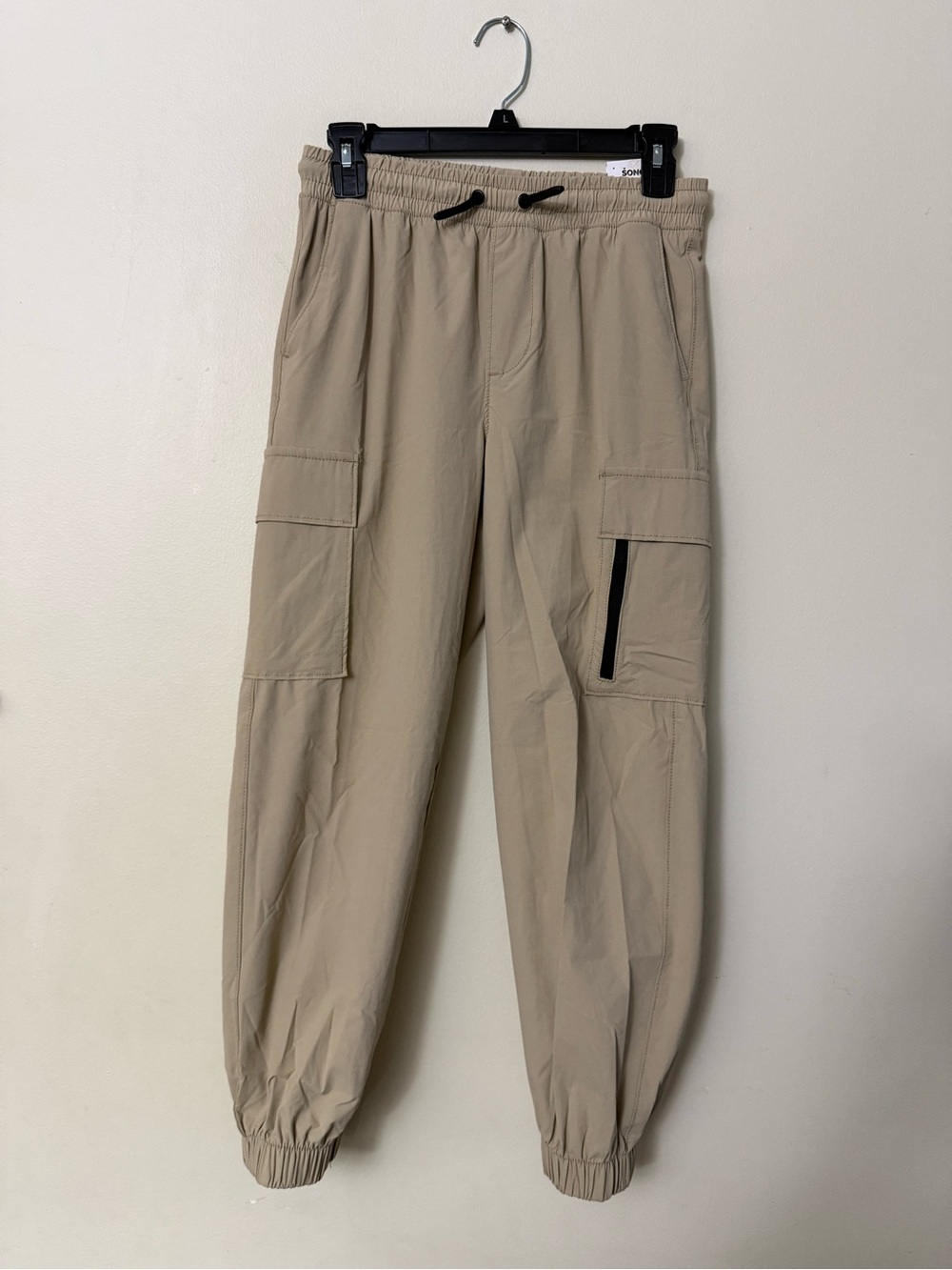 Sonoma Tan Cargo Jogger Pants with Black Zip Accent